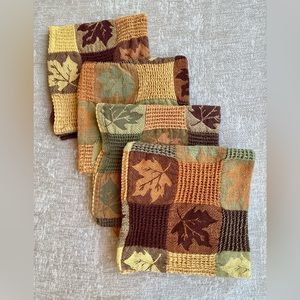 Fall Multi color Amber, Burgundy, Green Leaf Fabric Napkins Set of 4 Soft Cotton